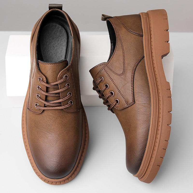 Men'S Leather Shoes British Thick-Soled Casual Derby Shoes Men'S Formal Dress Wedding Workwear Low-Top Martin Boots - Image 5